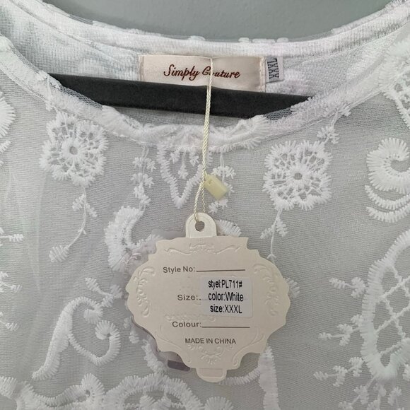 NEW Simply Couture white lace elbow sleeve flowy pullover blouse top shirt‎ - Picture 5 of 9